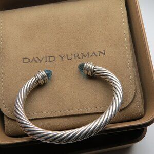 David Yurman Diamond & Blue Topaz 7mmm Cable Bangle